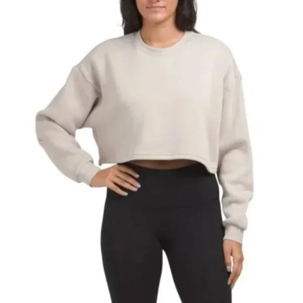 NWT IVL Collective Cropped Crewneck Sweatshirt Cotton Fleece Stone Size Medium M